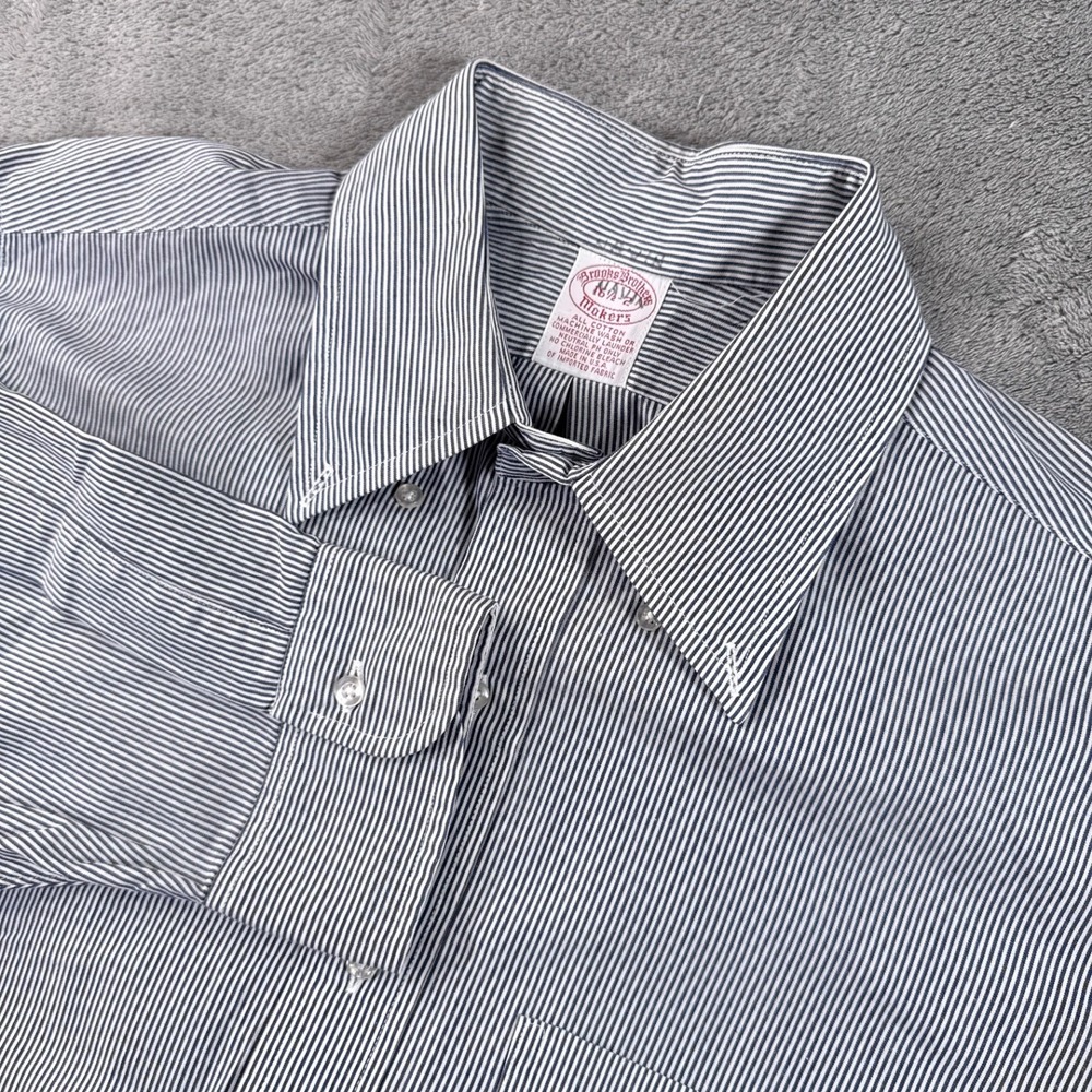 VTG Brooks Brothers Pinpoint Makers Shirt Oxford 16.5 Black Striped Makers USA
